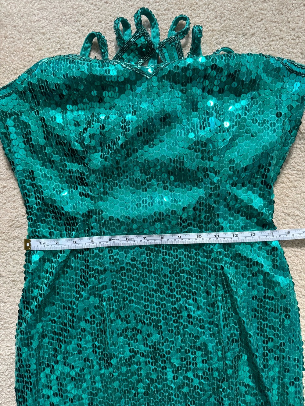 Vintage Nadine Green Sequin High Neck Halter Maxi Gown Dress Size M 80s 90s - Picture 5 of 9